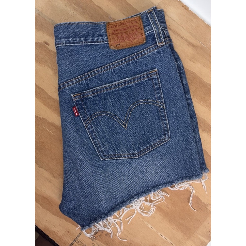 Levi's premium 501 Cut Off Shorts Distressed‎ Classic Medium Wash Button Fly 31